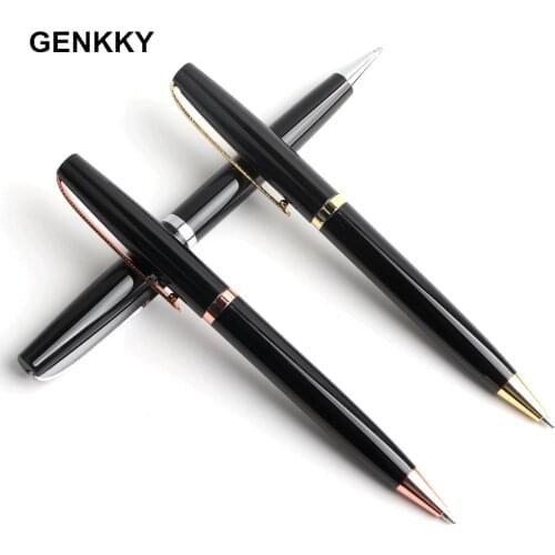 1Pcs Genkky Office Ballpoint Pen Rotating Style Stainless Steel Material Blue Black Ink Ball Pens For School Office Stationery