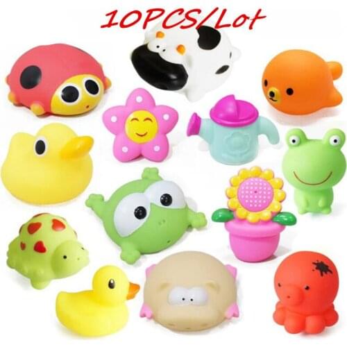 10PCS Kawaii baby Bath toys in the Bathroom Baby Toy Children Water Spray Animal Soft Rubber Toys Duck Green Frog Boys Girls