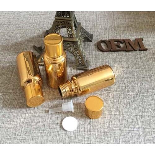 15ml glass essential oil bottle golden plated small bottle aluminum cap refillable makeup sample container packaging