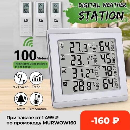 3Pcs C/F Max Alarm Temperature Meter Weather Station Tester Wireless LCD Digital Thermometer Hygrometer for Outdoor Indoor