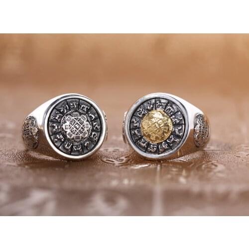 925 STERLING SILVER twelve chinese zodiac signs rotatable men punk biker rings Ring jewelry A5030