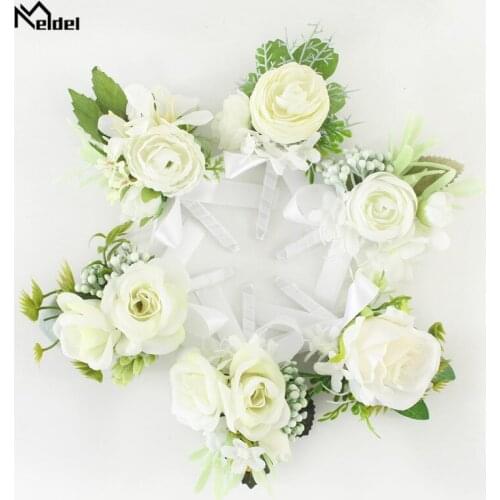 Lily Corsage Wedding Boutonnieres White Roses Silk Bracelet Flowers Groom Man Suit Buttonhole Brooch Pins Marriage Accessories