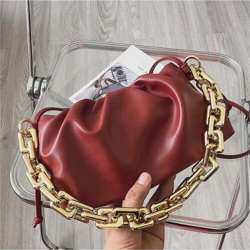 Chain Pu Leather Cloud Bag for Women 2020 Winter Armpit Bag Lady Shoulder Handbags Female Travel Hand Bag Solid Color