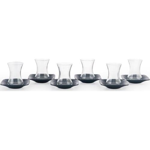 Lorna Glass 12 Piece Tea Set. 6 Tea Glass 6 Tea Glass saucer 100 Ml Blue Turkish Traditional Tea Cup