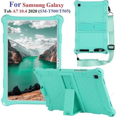 Tablet Case for Samsung Galaxy Tab A7 10.4 SM-T500/T505 Kids Silicon Cover for Samsung Tab A7 2020 Stand Shell Funda with Strap