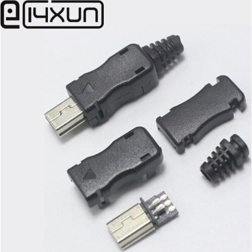 EClyxun 10pcs DIY OTG Mini USB 5pin Male Plug Connector T Port Black Plasitc Cover Solder 4 in 1