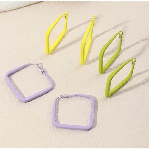 European and American Ins Fashion Street Style Geometric Earrings Personality Alloy Paint Candy Color Rhombus Earrings Women