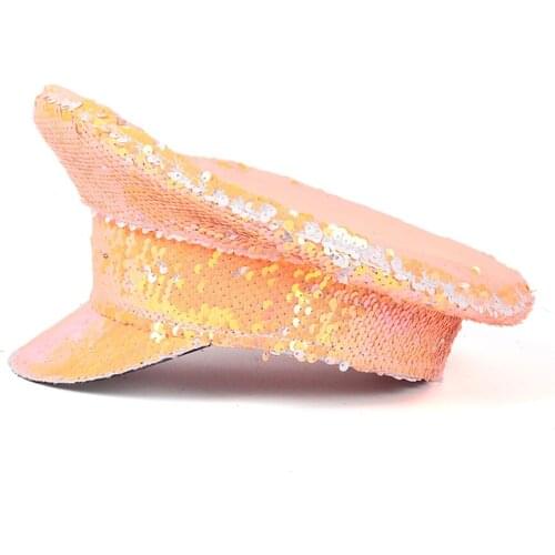 Military Hat Double Sequin Captain Hat for Women Festival Halloween Costume Cosplay Bachelorette Party Sergeant Hat