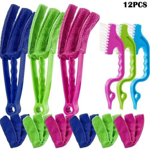 12 Pieces Window Blind Cleaner Tools, Microfiber Blind Duster Window Brush with 6 Pieces Sleeves and Groove Gap Window Track Too