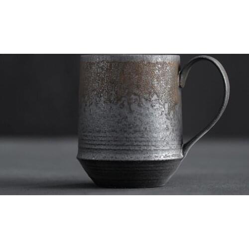 Japanese Style Ceramic Vintage Office Tea Water Cup Creative Chinese Retro Pottery Coffee Milk Mugs With Wooden Handle Drinkware