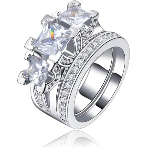 Wedding Ring Sets White gold-color Jewelry for Women Luxury Party CZ zircon Jewelry Fashion Female Bague Bijoux