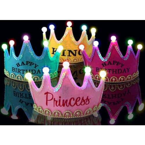 20Pack LED Birthday King Princess Headband Light Up Wreath Crown Tiara Luminous Headdress Headpiece Festival Holiday Glow Party