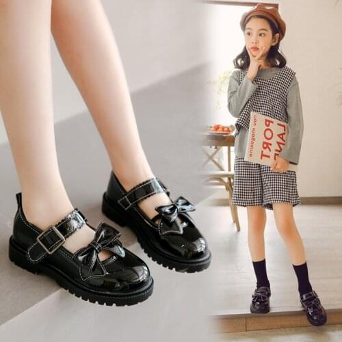 Girls' Leather Shoes Black Soft-soled Bow Children Princess Shoes 2021 New British Style Kids Students Campus Performance Shoes
