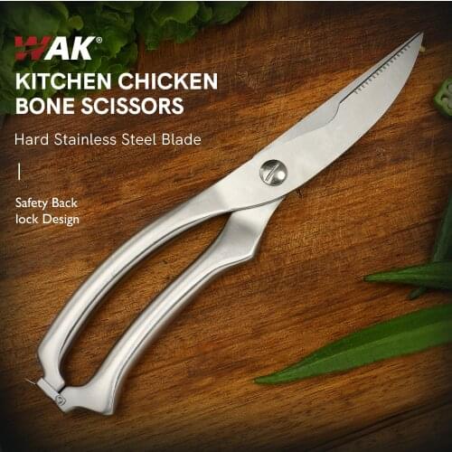 WAK Kitchen Chicken Bone Scissors Multifunctional Sharp Stainless Steel Back Locks Fish Shears Tools For Meat Vegetable Barbecue