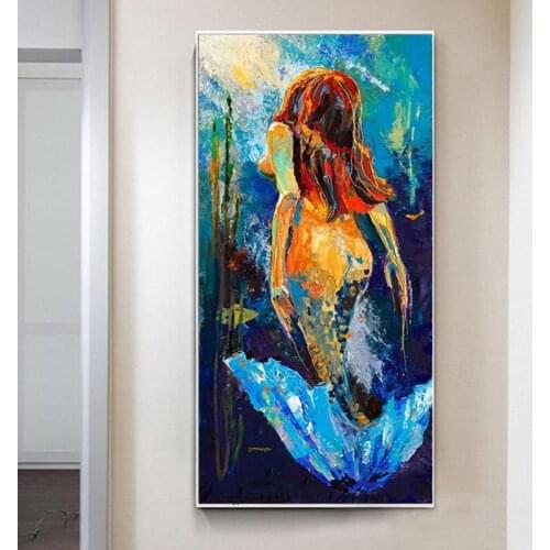 Wall Art Mermaid Canvas Painting Home Decoration Canvas Living Room Expressionism Decorative Painting Print Corridor Frameless