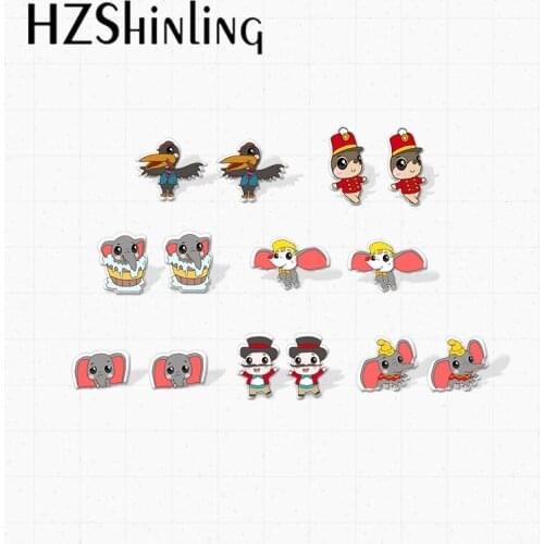 2021 New Arrival Kawaii Dumbo and Friends Lovely Elephant in the Bowl Epoxy Handcraft Jewelry Acrylic Stud Earrings