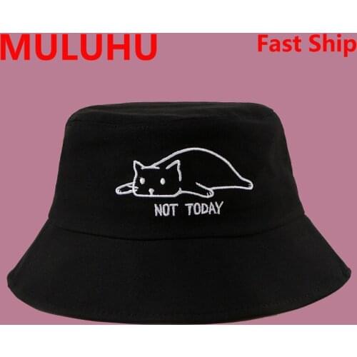 Bob Cute Cat Embroidery Summer For Women Bucket Hat Casual Fishing Outdoor Cap Men Sunscreen Hats Fisherman Chapeau Femme