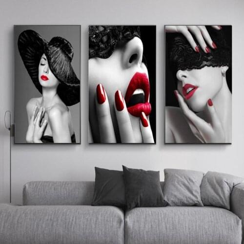 Fashion Woman Poster Sexy Red Lip Woman Mural Canvas Art Beauty Mural Canvas Painting Modern Home Decoration Wall Art