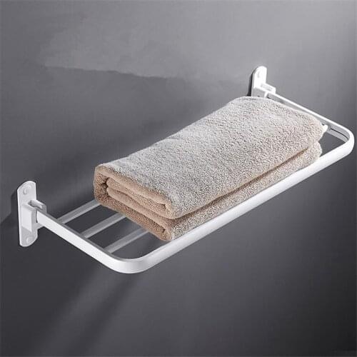 Movable Bath Towel Holder Black/White Foldable Wall Mounted 40-60 cm Bathroom Towel Rack Holder Aluminum Towel Shelf