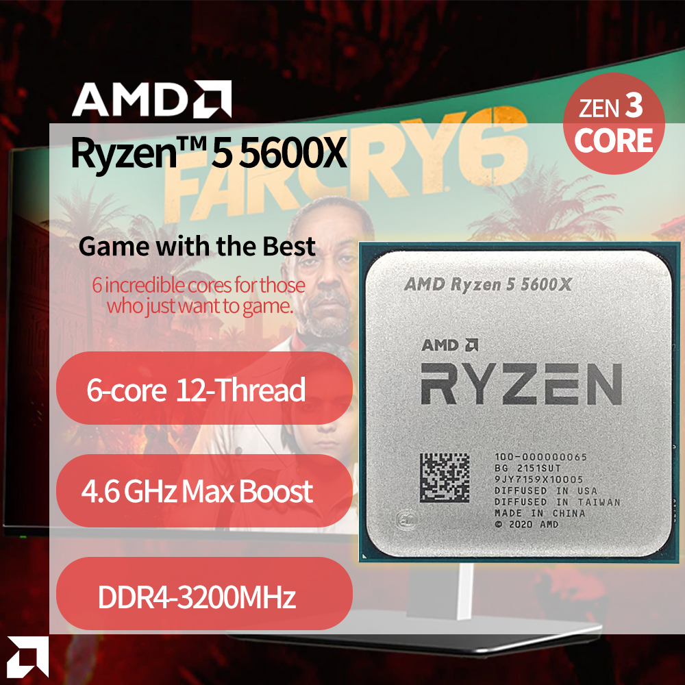 AMD Ryzen 5 5600X R5 5600X 3.7 GHz Six-Core twelve-Thread 65W CPU Processor L3=32M 100-000000065 Socket AM4 no fan