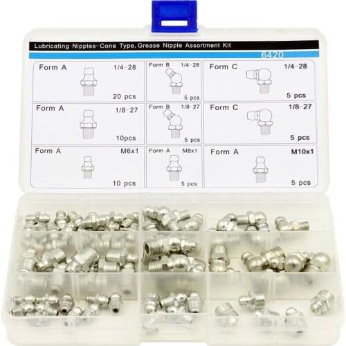 Lubricating nipples cone type,Grease Nipples Assortment,70 Pieces