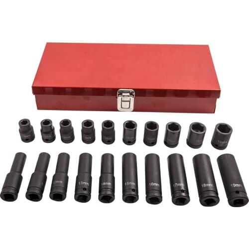 20pcs Impact Socket 1/2" inch Deep Hand Tool Set 10-19mm Metric Garage Tools