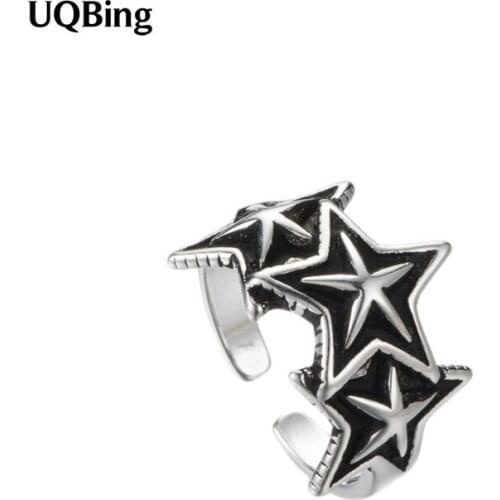Real 925 Sterling Silver Vintage Black Five Star Open Rings For Women Girlfriend Gifts