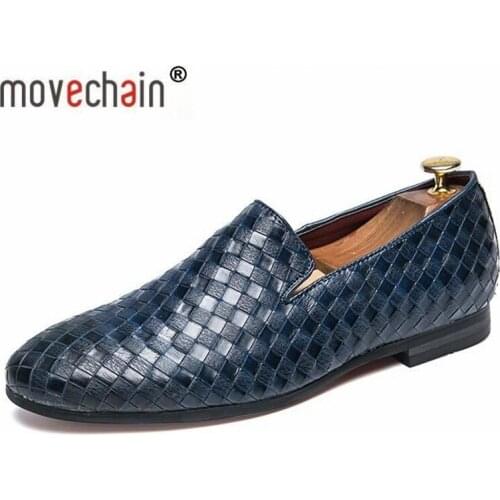 Movechain Vintage Design Men Woven Grain Leather Casual Driving Loafer Fashion Mens Flats Moccasins Man Slip-On Shoes Plus size