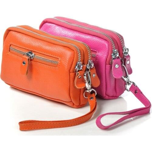 Women Genuine Leather Handbag Design Double Zipper Coin Wallet For Phone Lady Clutch Bag Small Purse Wristlets MF-1006
