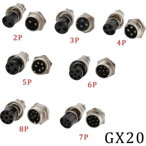 1Set GX20 2-8Pin Male Female Circular Aviation Adapter GX20 2P 3P 4P 5P 6P 7P 8P 20mm Socket Plug L94-100Y Wire Panel Connector