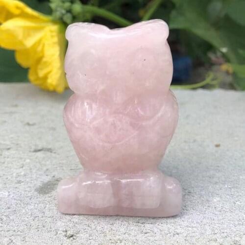 1PC 6-7cm Natural Crystal Rose Quartz Owl Animals Stone Crafts Decoration Home Decor Christmas Present