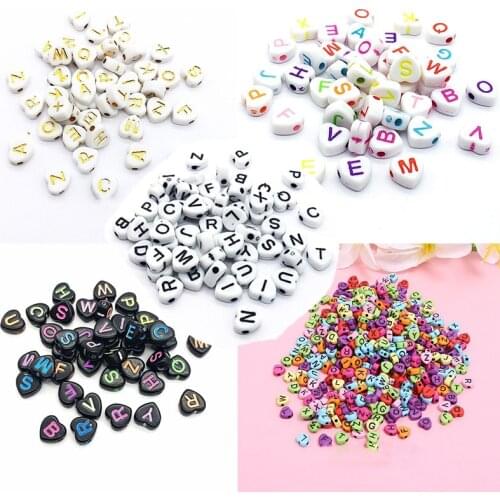 100pcs/500pcs/bag 4*7mm Random Mixed Alphabet Letter Beads Acrylic Heart Loose Spacer Beads For Bracelet Necklace Jewelry Making
