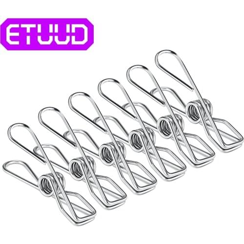 ETUUD 100pcs S/L Stainless Steel Clothes Pegs Flat Mouth Hanging Clips Pin Laundry Windproof Clamp for Socks Towel Underwares