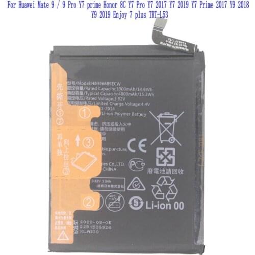 1x 4000mAh HB396689ECW Battery For Huawei Mate 9 /9 Pro Y7 Prime TRT-L53 TRT-L21A / Y7 2017 Honor 8C Y9 2018 Y9 2019 LX1 LX2 L23