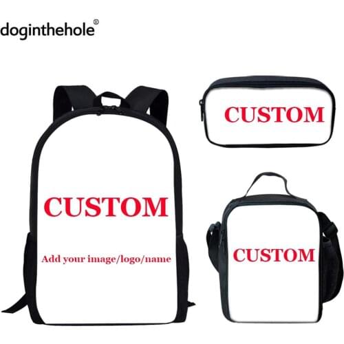 Doginthehole Custom Your Own Logo/Image Printed Teenager Boys Girls Schoolbags Add Your Kids' Name On Bookbags 3PCS Set Satchels