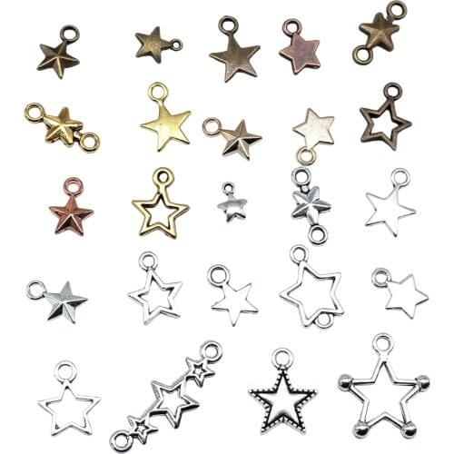 40pcs 11x8mm 3 Colors Antique Gold Antique Bronze Tiny Star Charm Star Pendant lot For Jewelry Making