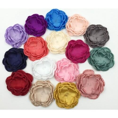 48pcs/lot 4" DIY Satin Layered Flower Hair Clip For Kids Girl Hair Accessory Burned Edge Fabric Flowers For Headband Handwork