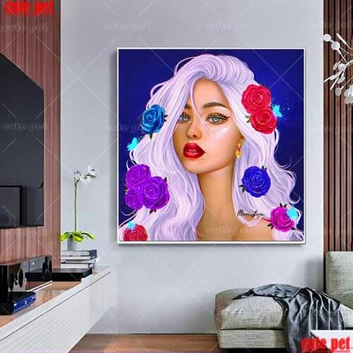 Diamond Painting Cross Stitch Rose flower woman kit picture Round Diamond Embroidery rhinestone puzzle pattern Home Decor gift