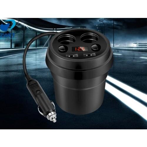 ZWET Car Charge of Three Port Car Charger Cigarette output 0.5A ~2A And One USB Port Lighter output 5V0.5A/Black