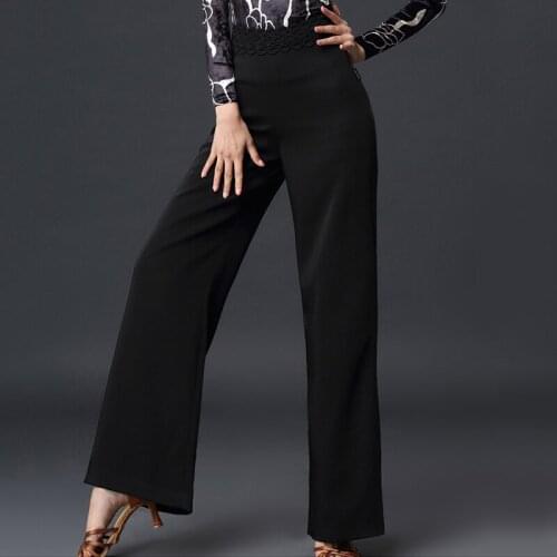 Ballroom Latin Dance Pants Black High Waist Wide Leg Trousers Women Waltz Flamenco Dancing Practice Clothes Show Wear DNV12798