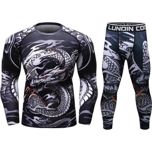Cody Lundin Mens Sports Suit MMA rashgard male Quick drying Sportswear Compression Clothing Fitness Training kit