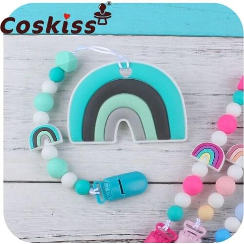 Coskiss Baby Teether Pacifier Clip Chain Set BPA-Free Food Grade Silicone Rainbow Teether Baby Molar Toy Anti-Drop Product