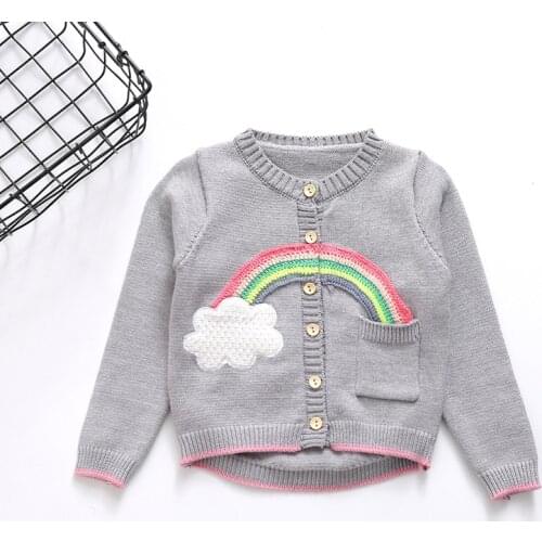 Childrens Sweaters Baby Boys Girls Rainbow Print Knitting Sweaters Kids Long Sleeve Knit Cardigan Coat Baby Jacket Ouweat 1-5Y