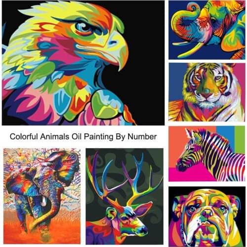 DIY Art Digital Painting By Numbers Kits Colorful Lions Paint By Number Animals Hand Oil Painting Gift For Children Adults