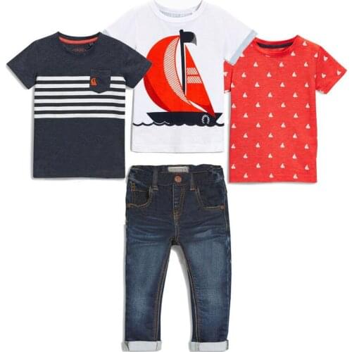 Summer boys clothes for 2-7 years kid boy 4 piece clothing set o-neck short sleeve print T-shirt+jeans 2018 child outfits