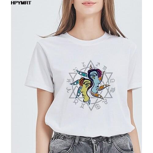 White T Shirt Women New Summer Vintage Gemini Printed Short Sleeve Lady Tops Tshirt Ladies Womens Fun Graphic Female Tee T-Shirt