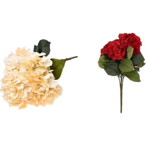Artificial Hydrangea Flower 10 Big Heads Bouquet (Diameter 7 inch Each Head) Red & Champagne Color