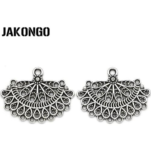 JAKONGO 4pcs Antique Silver Plated Oval 1-8 Flower Connector for Jewelry Making Earrings DIY Accessories 28x35mm