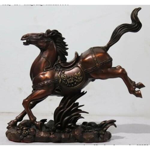 Chinese Royal Copper Bronze Fengshui Lucky wealth Run War Stand Horse Art Statue