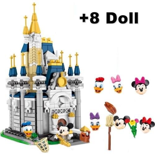 Disney Princess Castle Building Blocks Cute Mickeyed Mouse Donalded Ducked Anime Figure Educational Toy For Children Best Gift